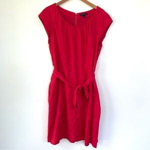 Lands End Red Scoop Neck Sleeveless Linen Blend Sheath Dress 14 Waist Tie